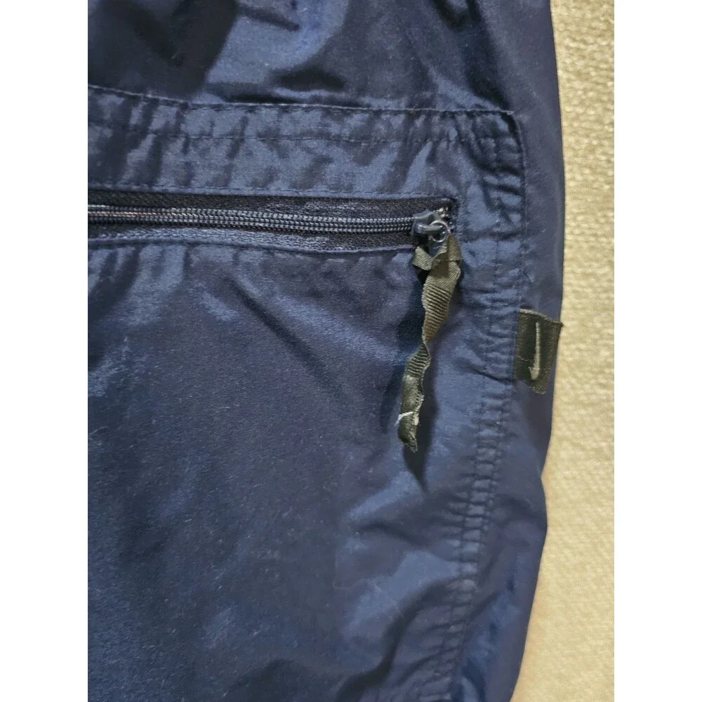 Nike Vtg Navy Blue Windpants Track Zip Cargo Pants Mesh Jersey Lined Mens Sz M
